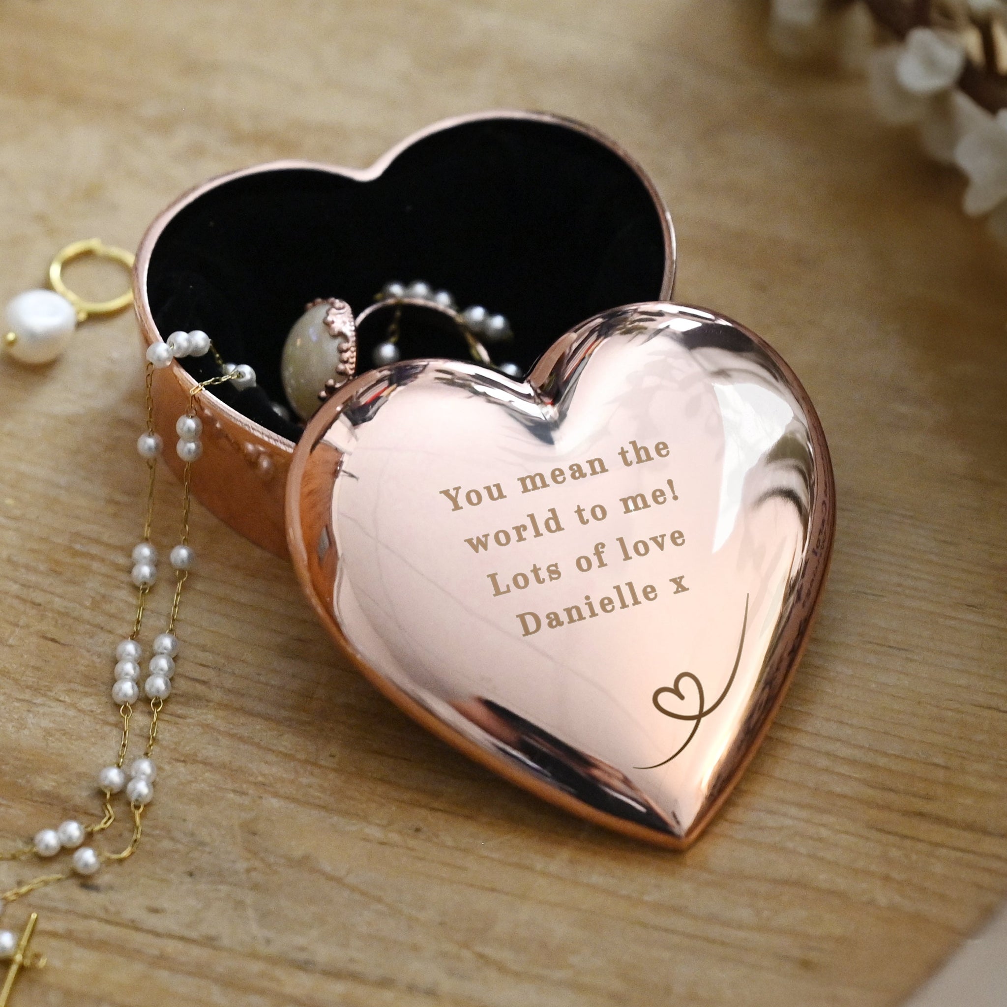 Personalised Rose Gold Heart Trinket Box: 1 - Trinket Boxes By Gift Moments