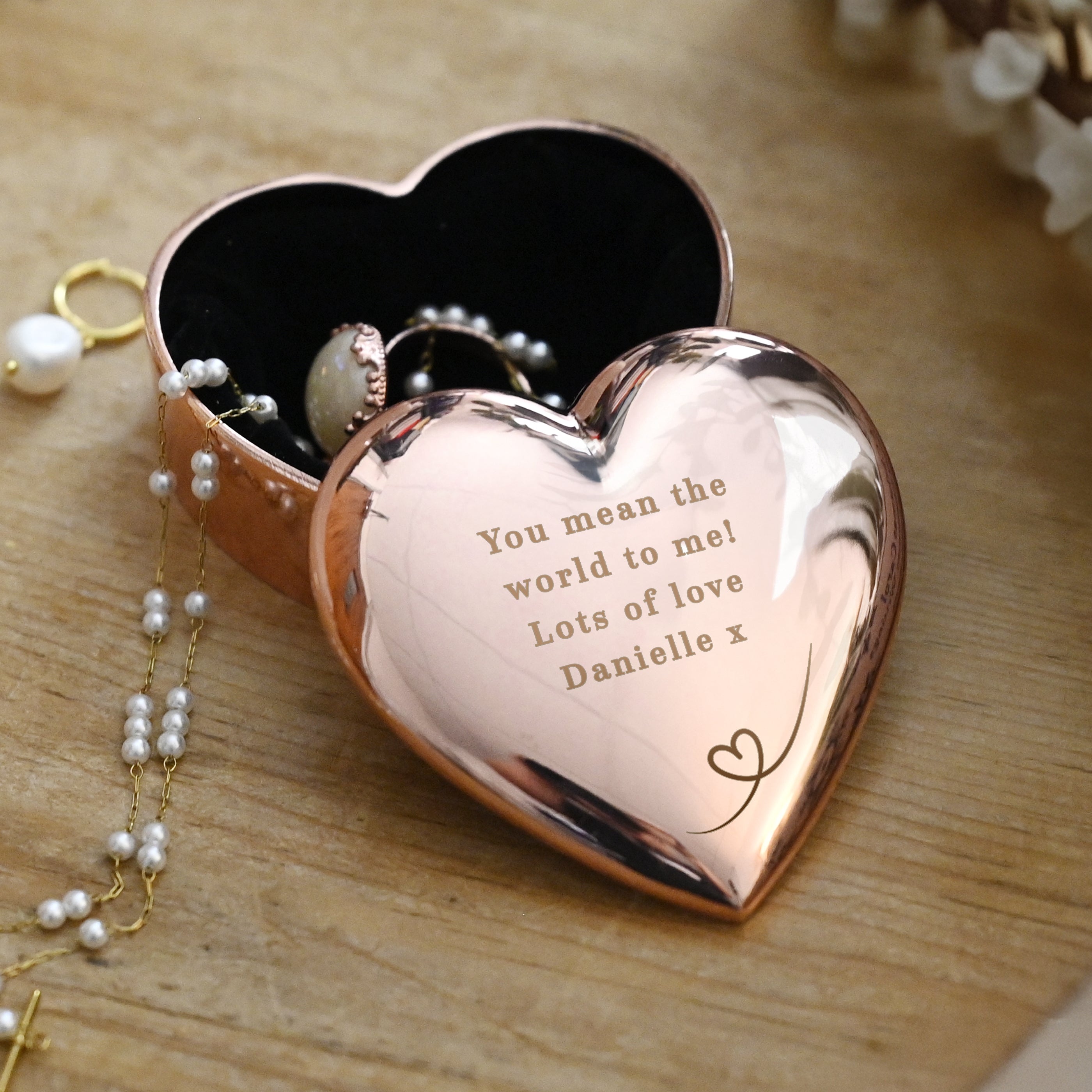 Personalised Rose Gold Heart Trinket Box: 1 - Trinket Boxes By Gift Moments