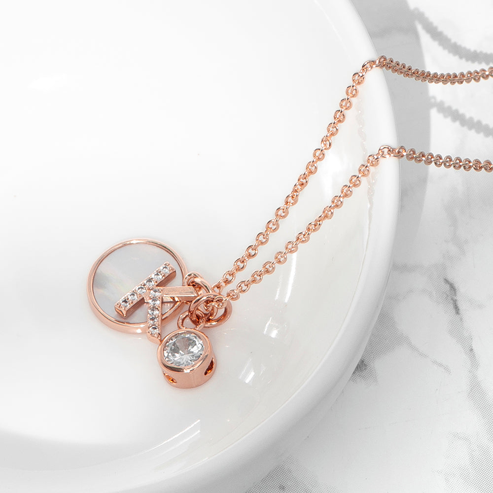 Personalised Rose Gold Initial Necklace with Mother of Pearl: 3 - Necklaces By Gift Moments