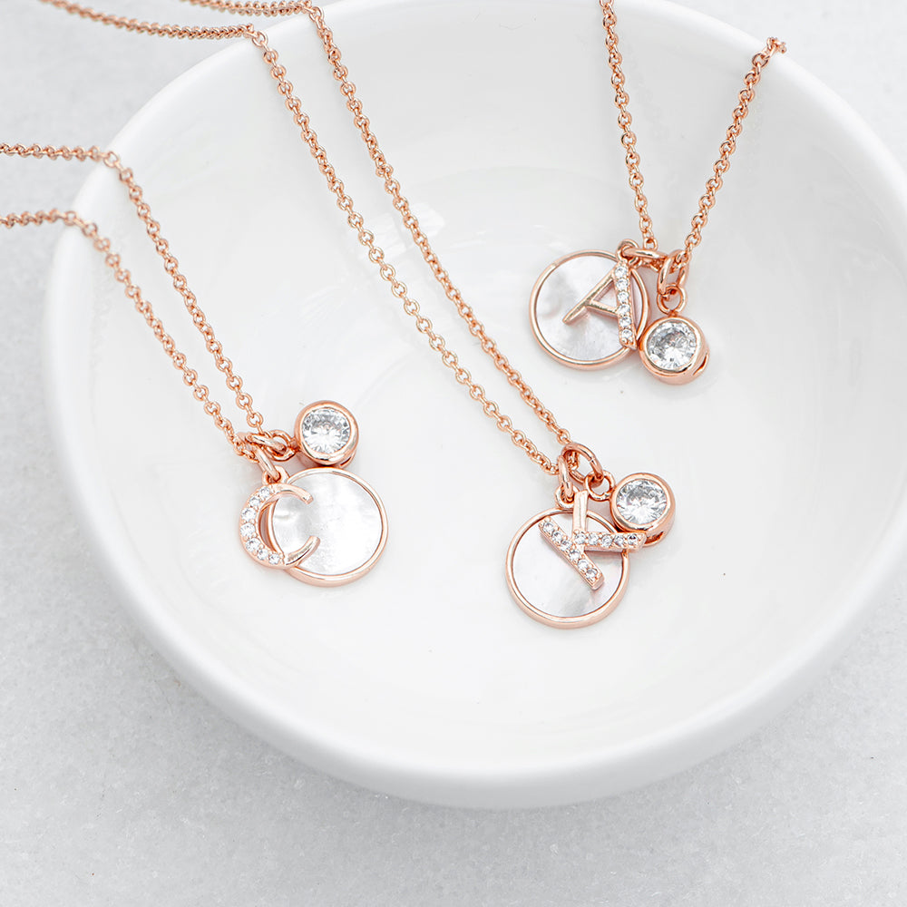 Personalised Rose Gold Initial Necklace with Mother of Pearl: 6 - Necklaces By Gift Moments