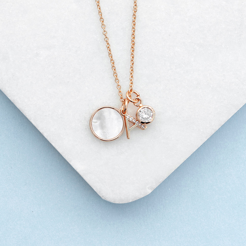 Personalised Rose Gold Initial Necklace with Mother of Pearl: 4 - Necklaces By Gift Moments
