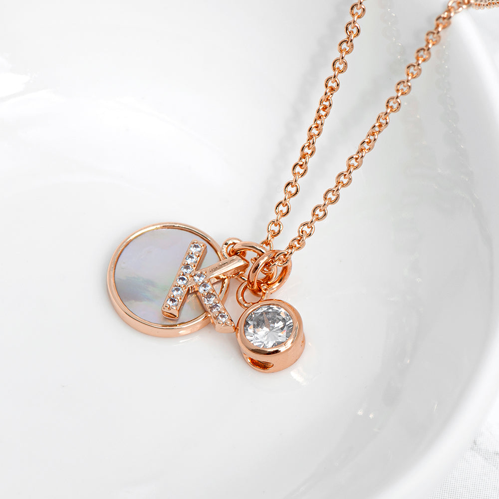 Personalised Rose Gold Initial Necklace with Mother of Pearl: 5 - Necklaces By Gift Moments