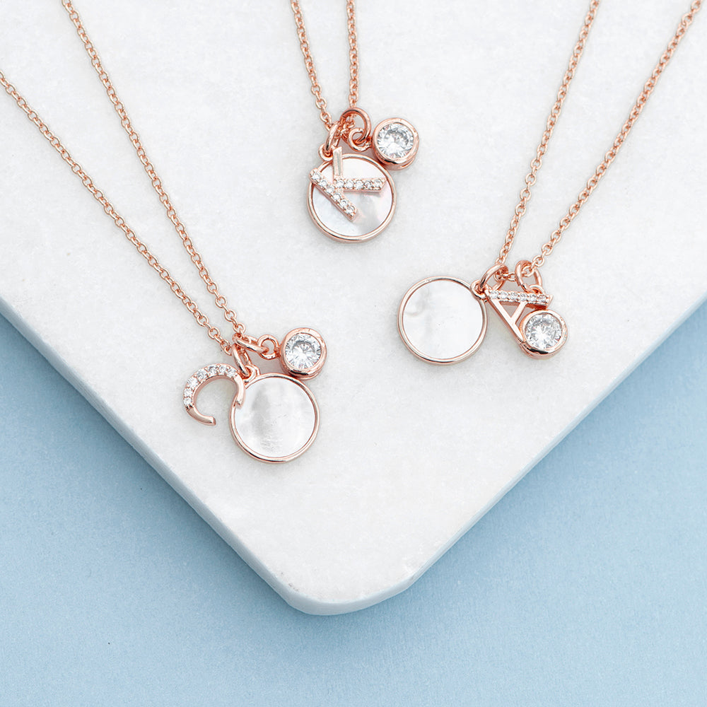 Personalised Rose Gold Initial Necklace with Mother of Pearl: 1 - A - Necklaces By Gift Moments
