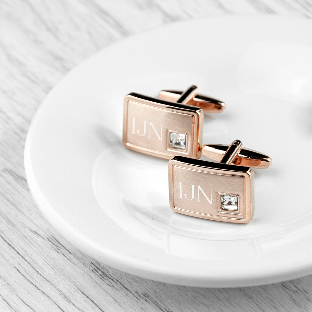 Personalised Rose Gold Plated Cufflinks With Crystal: 4 - Cufflinks & Tie Slides By Gift Moments