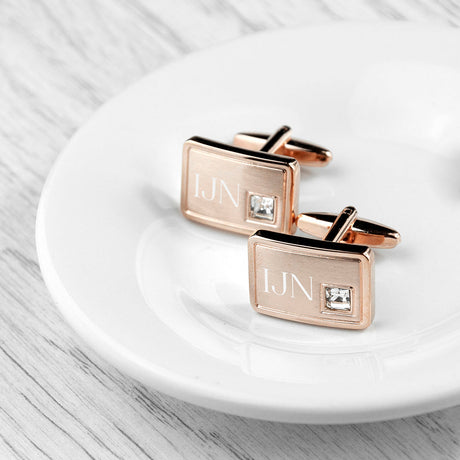 Personalised Rose Gold Plated Cufflinks With Crystal: 4 Cufflinks & Tie Slides By Gift Moments