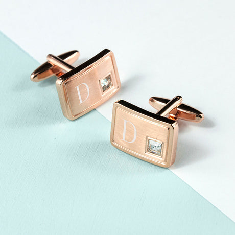 Personalised Rose Gold Plated Cufflinks With Crystal: 3 Cufflinks & Tie Slides By Gift Moments