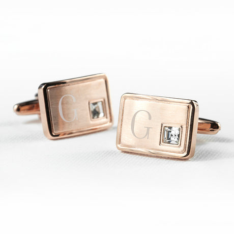Personalised Rose Gold Plated Cufflinks With Crystal: 2 Cufflinks & Tie Slides By Gift Moments