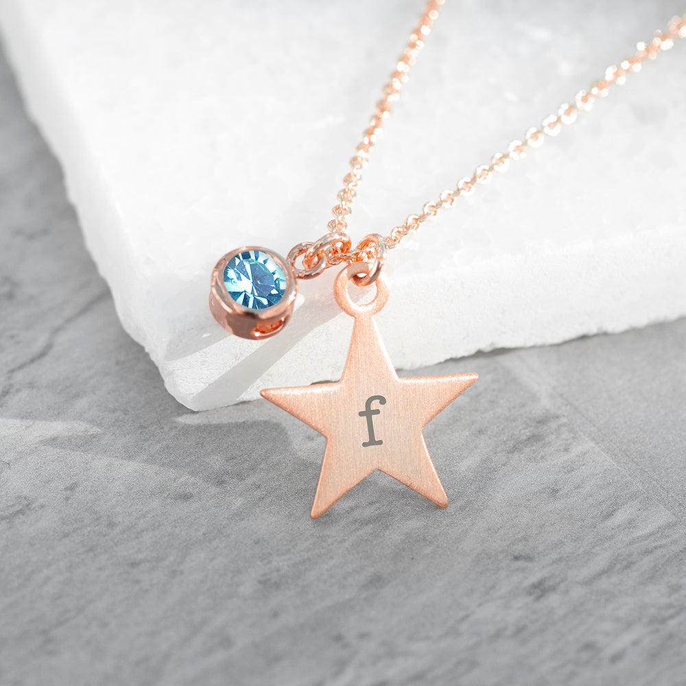 Personalised Rose Gold Star Birthstone Necklaces: 14 - Necklaces By Gift Moments