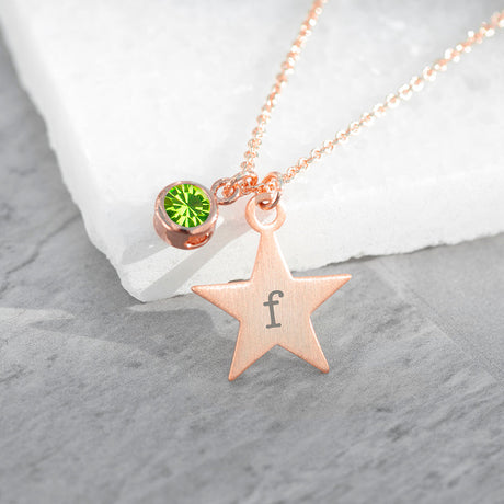 Personalised Rose Gold Star Birthstone Necklaces: 17 - Necklaces By Gift Moments