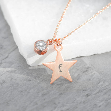 Personalised Rose Gold Star Birthstone Necklaces: 18 - Necklaces By Gift Moments