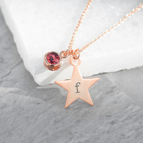 Personalised Rose Gold Star Birthstone Necklaces: 16 - Necklaces By Gift Moments