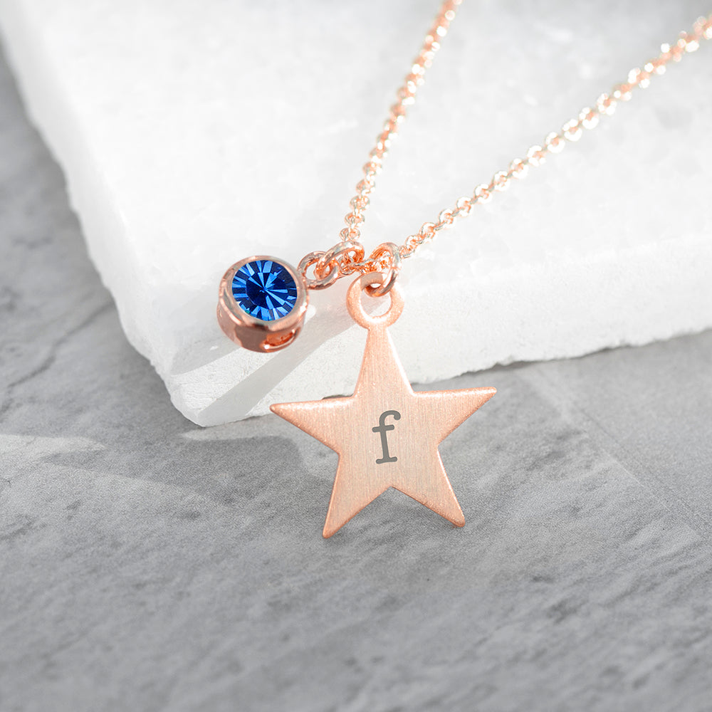 Personalised Rose Gold Star Birthstone Necklaces: 25 - Necklaces By Gift Moments