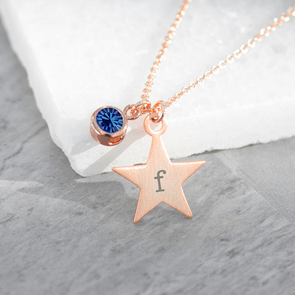 Personalised Rose Gold Star Birthstone Necklaces: 19 - Necklaces By Gift Moments