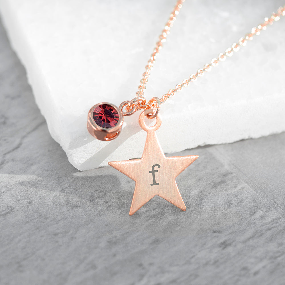 Personalised Rose Gold Star Birthstone Necklaces: 15 - Necklaces By Gift Moments