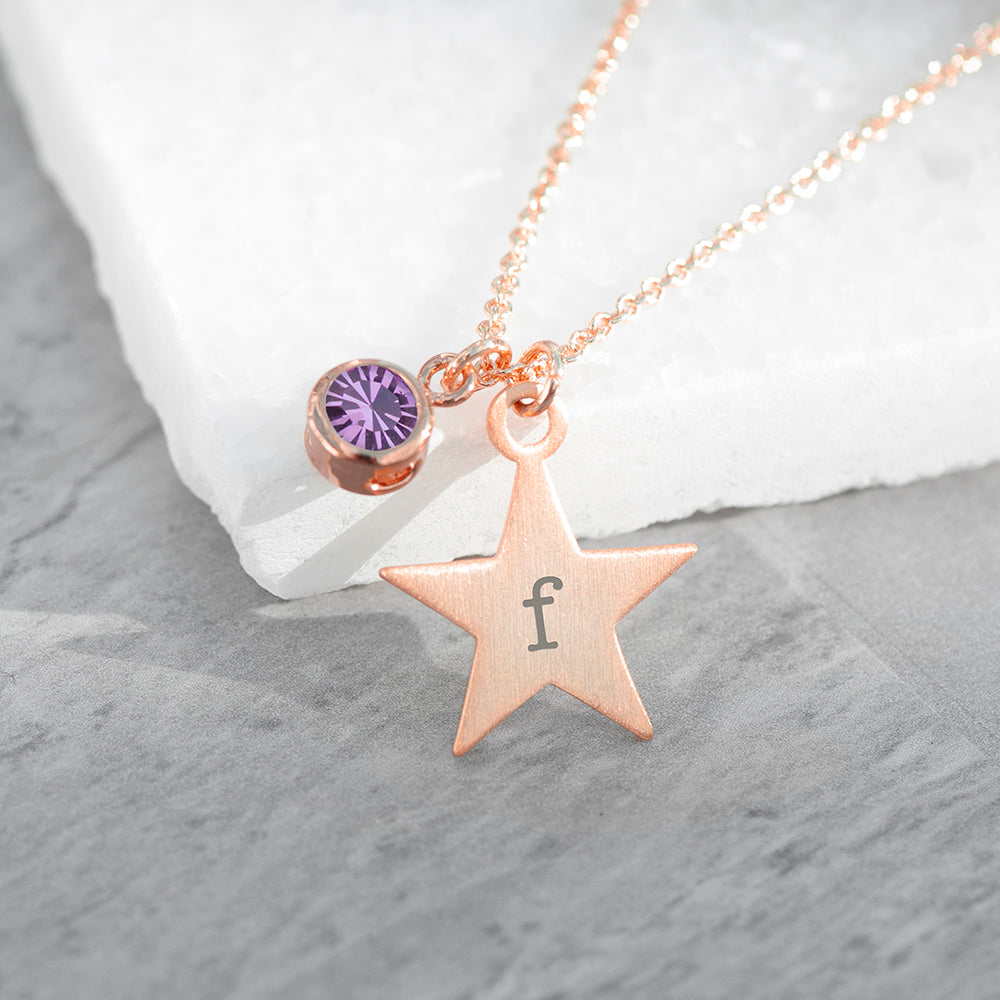 Personalised Rose Gold Star Birthstone Necklaces: 24 - Necklaces By Gift Moments