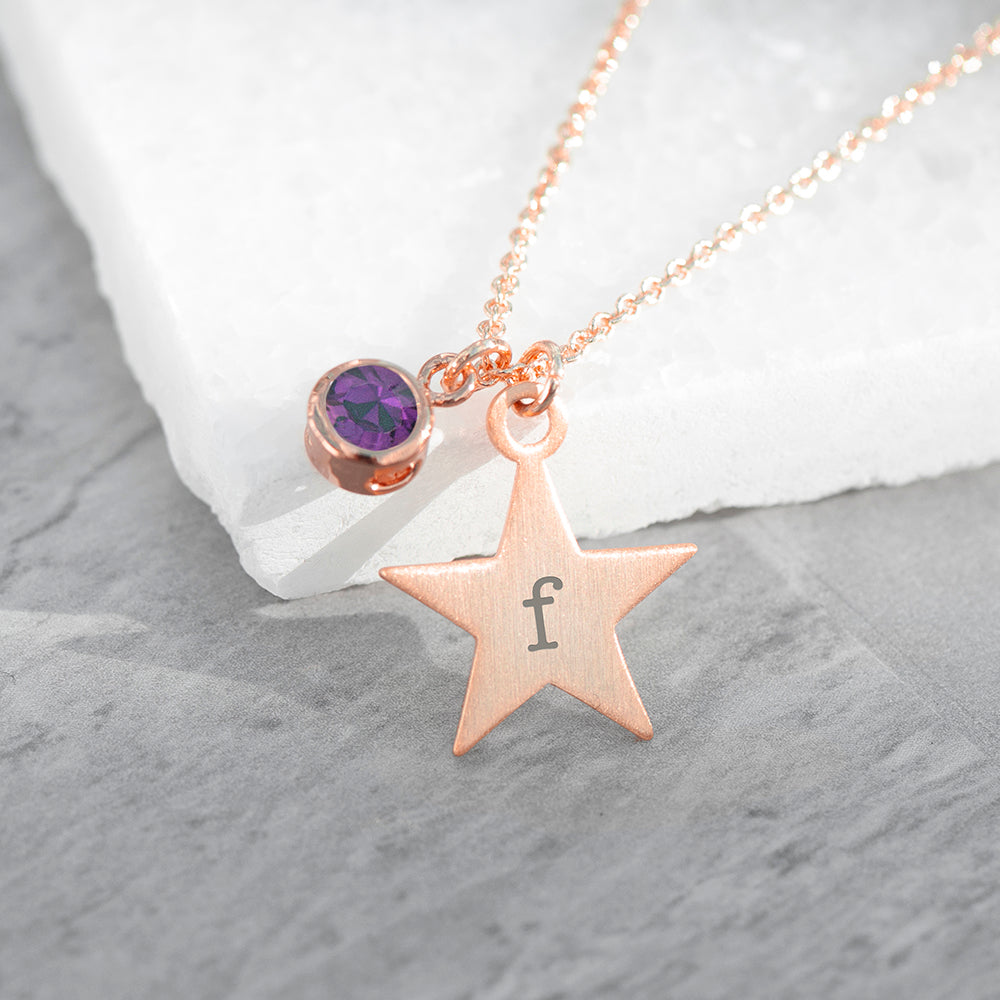 Personalised Rose Gold Star Birthstone Necklaces: 22 - Necklaces By Gift Moments