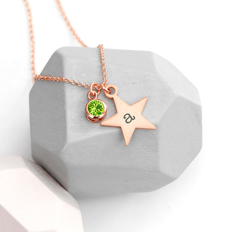 Personalised Rose Gold Star Birthstone Necklaces: 8 - August - Necklaces By Gift Moments