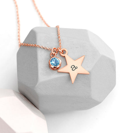 Personalised Rose Gold Star Birthstone Necklaces: 3 - March - Necklaces By Gift Moments