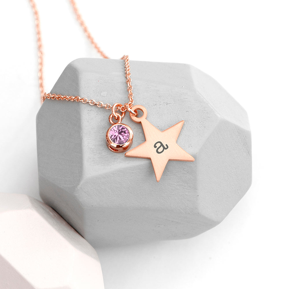 Personalised Rose Gold Star Birthstone Necklaces: 10 - October - Necklaces By Gift Moments
