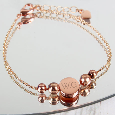 Personalised Rose Gold Tone Initials Disc Bracelet: 1 - Bracelets By Gift Moments