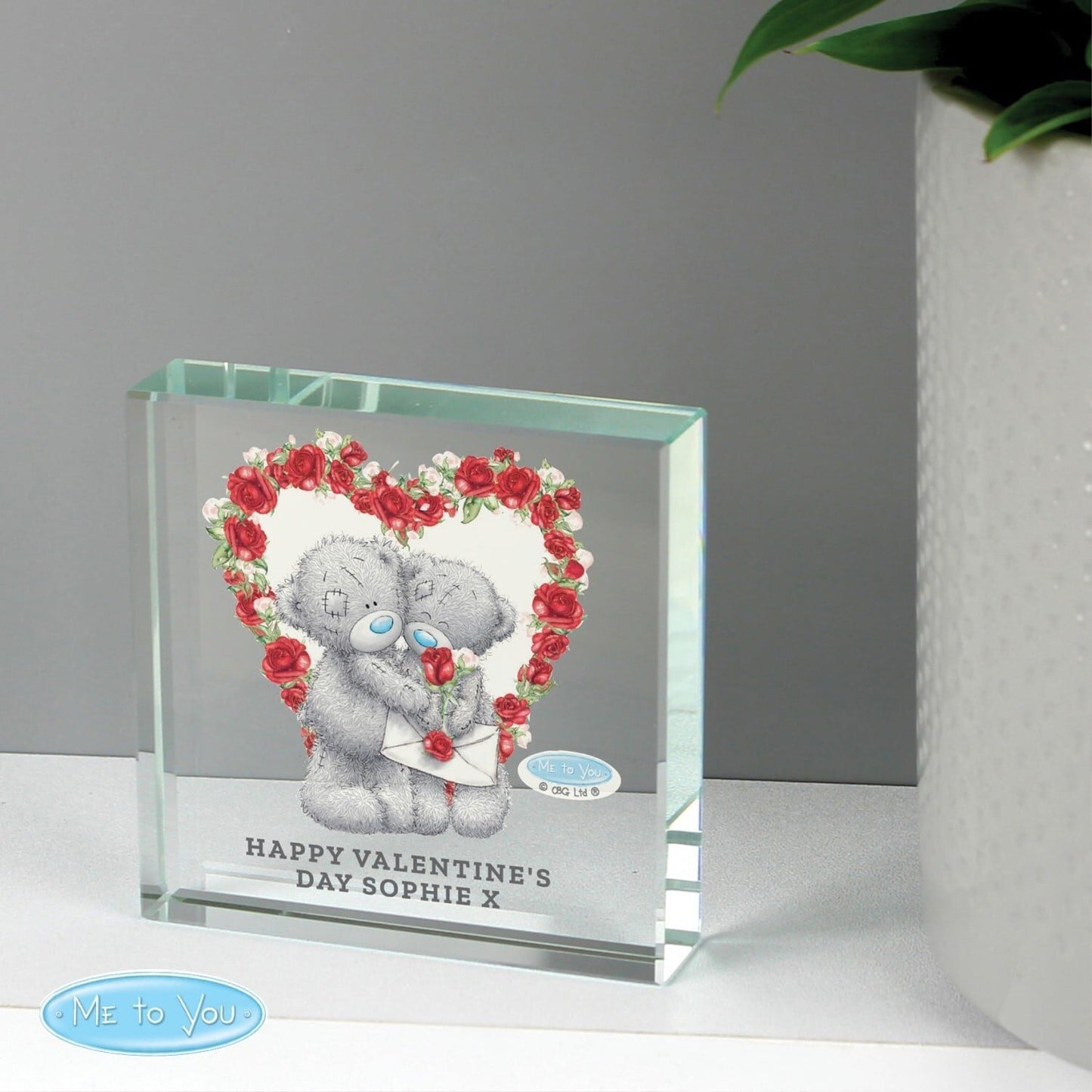 Personalised Me to You Rose Heart Crystal Token: 2 - Crystal Tokens
