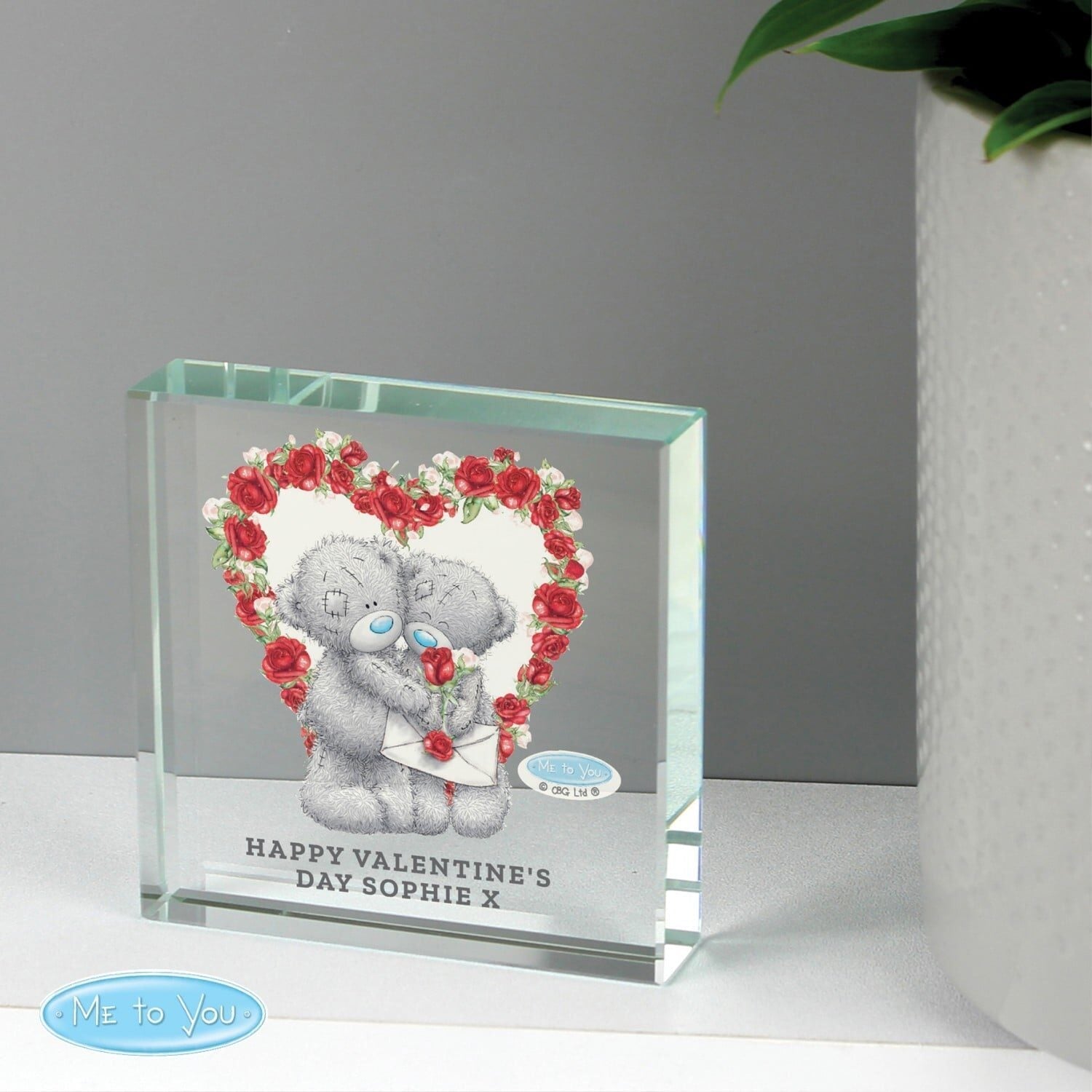 Personalised Me to You Rose Heart Crystal Token: 2 - Crystal Tokens