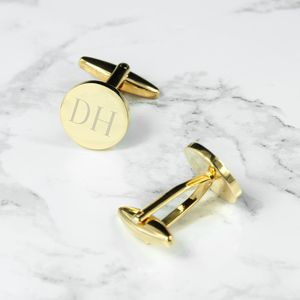 Personalised Round Gold Plated Cufflinks: 2 Cufflinks & Tie Slides By Gift Moments