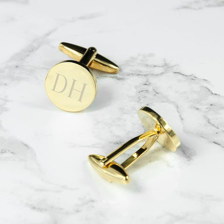 Personalised Round Gold Plated Cufflinks: 2 Cufflinks & Tie Slides By Gift Moments