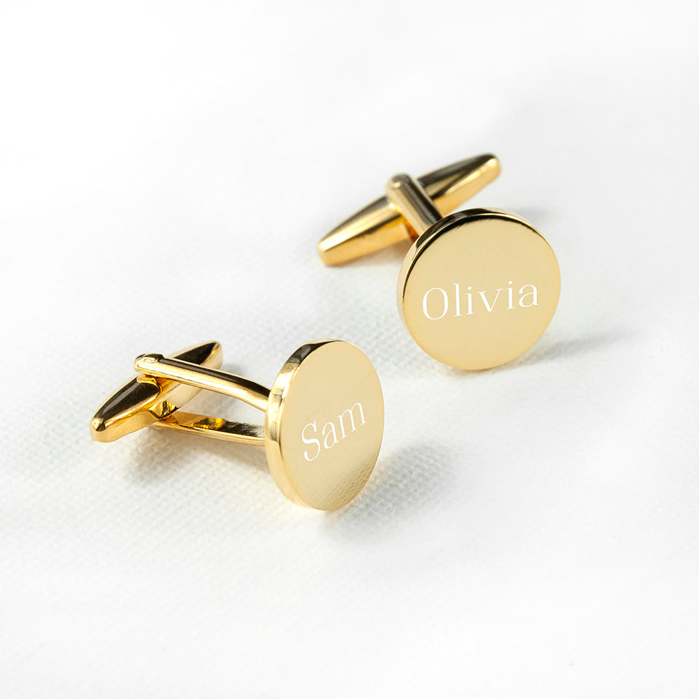 Personalised Round Gold Plated Cufflinks: 5 - Cufflinks & Tie Slides By Gift Moments