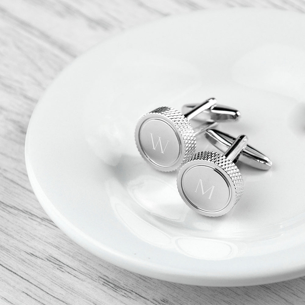 Personalised Round Rhodium Plated Cufflinks: 3 - Cufflinks & Tie Slides By Gift Moments