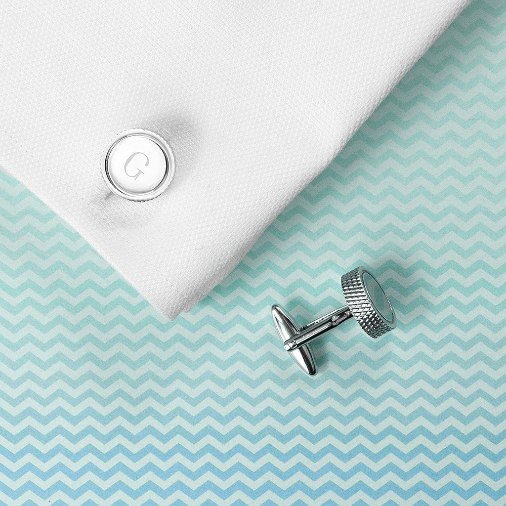 Personalised Round Rhodium Plated Cufflinks: 5 - Cufflinks & Tie Slides By Gift Moments