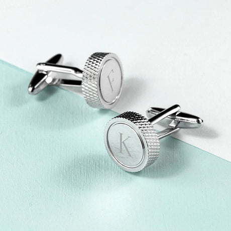 Personalised Round Rhodium Plated Cufflinks: 2 - Cufflinks & Tie Slides By Gift Moments