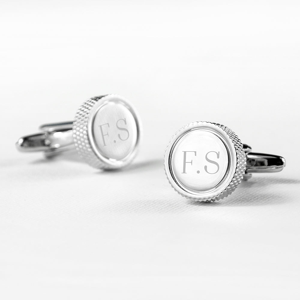 Personalised Round Rhodium Plated Cufflinks: 4 - Cufflinks & Tie Slides By Gift Moments