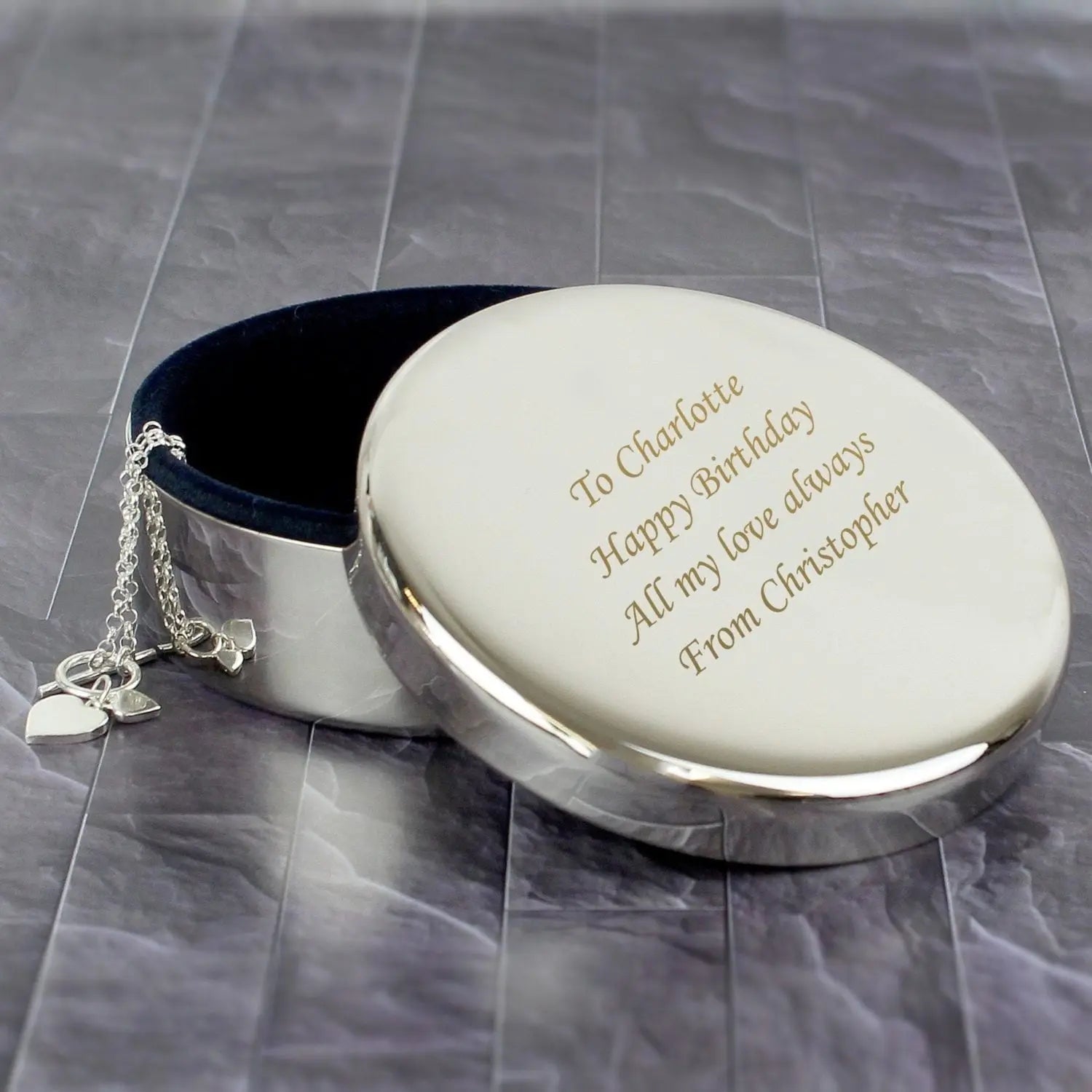 Personalised Round Trinket Box: 1 - Trinket Boxes By Gift Moments