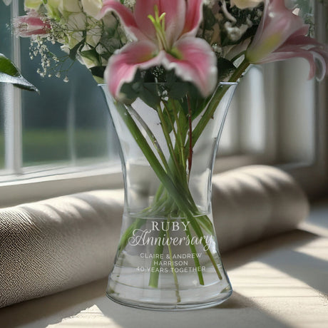 Personalised ’Ruby Anniversary’ Glass Vase: 2 - Vases By Gift Moments
