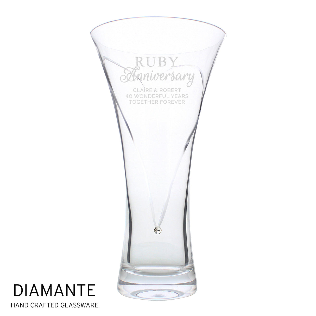 Personalised Ruby Anniversary Large Hand Cut Diamante Heart Vase: 5 - Vases By Gift Moments