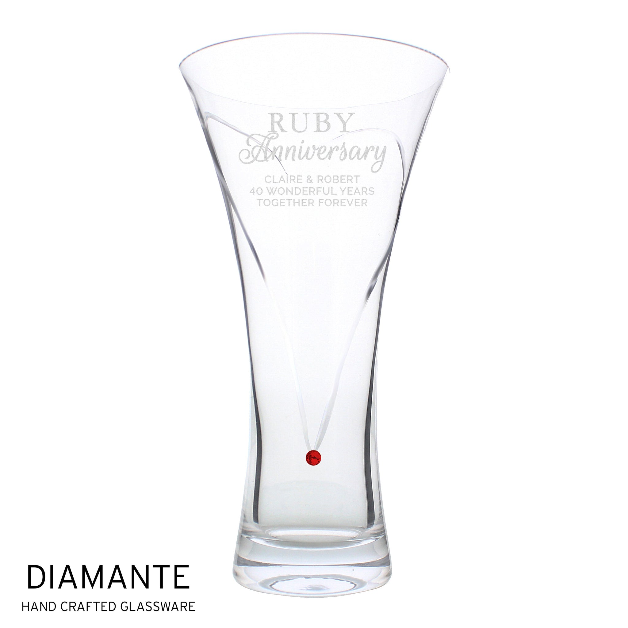 Personalised Ruby Anniversary Large Hand Cut Diamante Heart Vase: 3 - Vases By Gift Moments