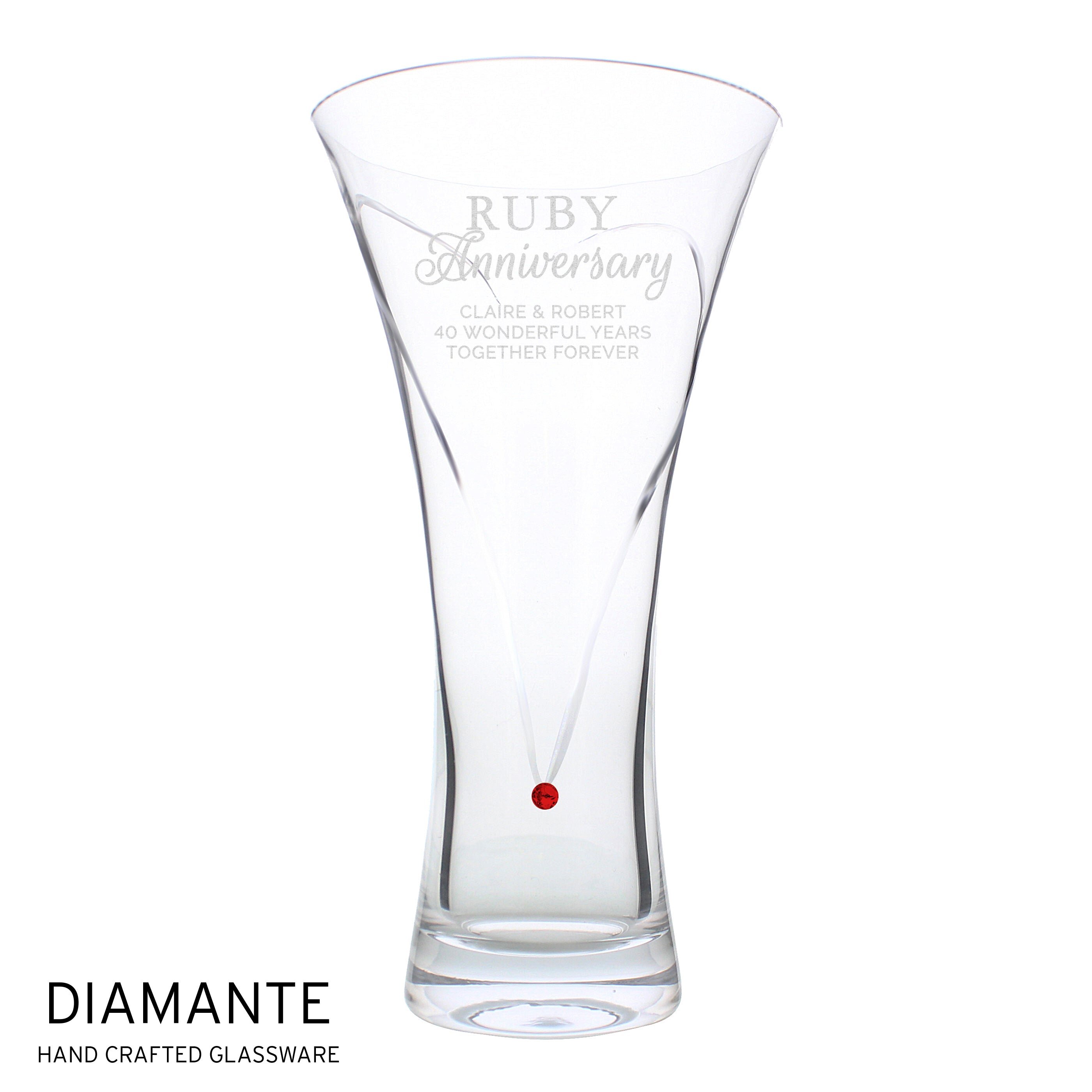 Personalised Ruby Anniversary Large Hand Cut Diamante Heart Vase - Shop Vases At Gift Moments - 3