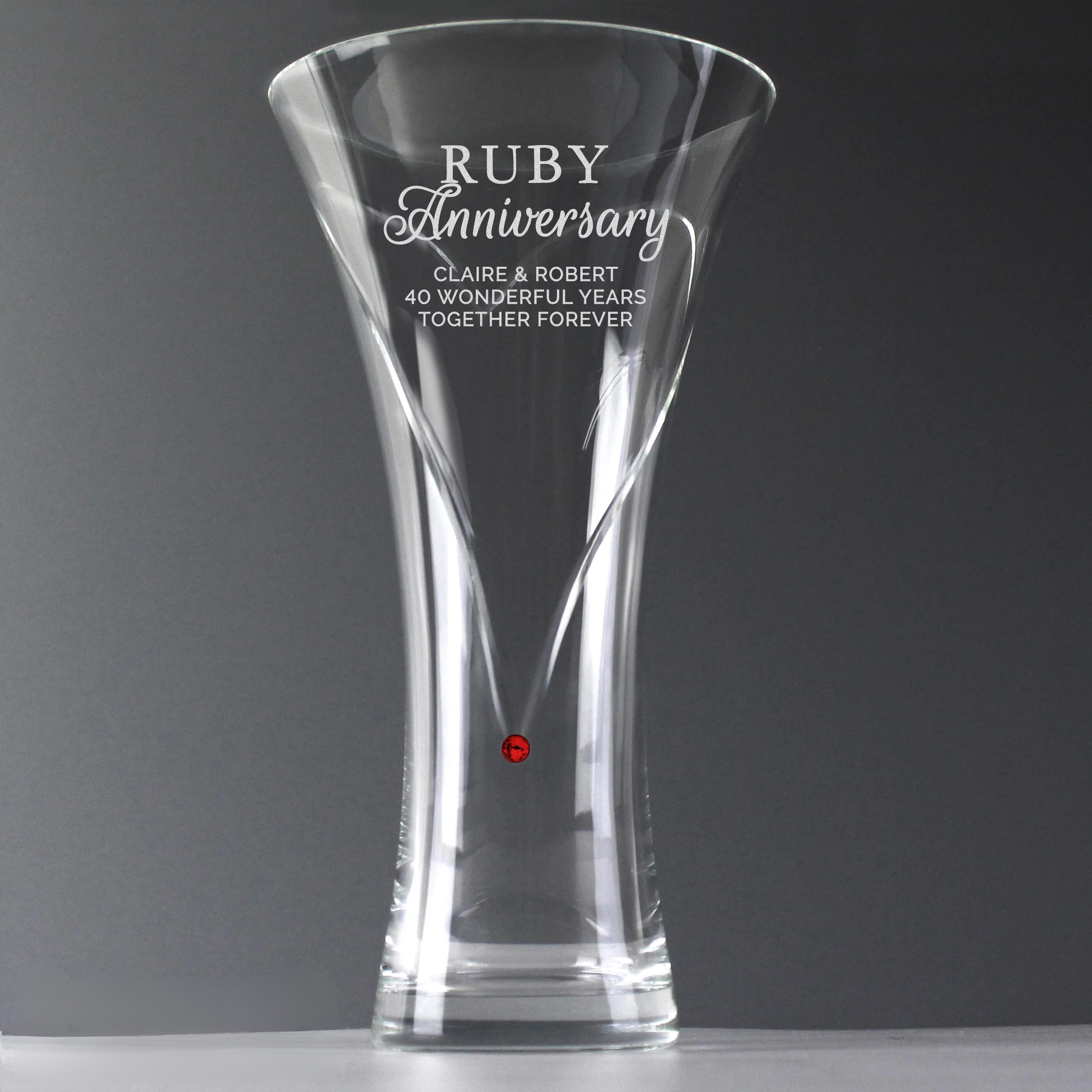 Personalised Ruby Anniversary Large Hand Cut Diamante Heart Vase - Shop Vases At Gift Moments - 1
