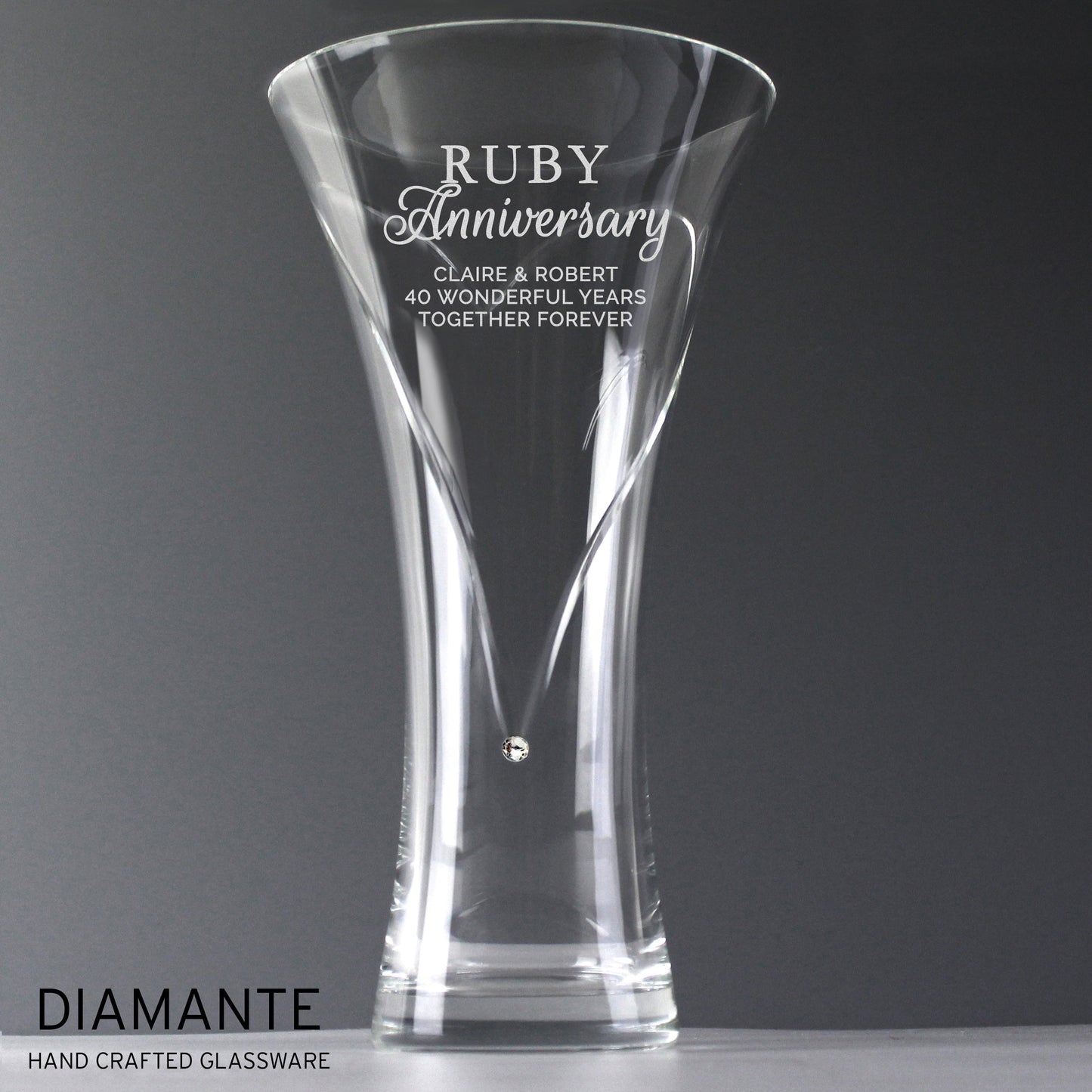 Personalised Ruby Anniversary Large Hand Cut Diamante Heart Vase: 4 - Vases By Gift Moments