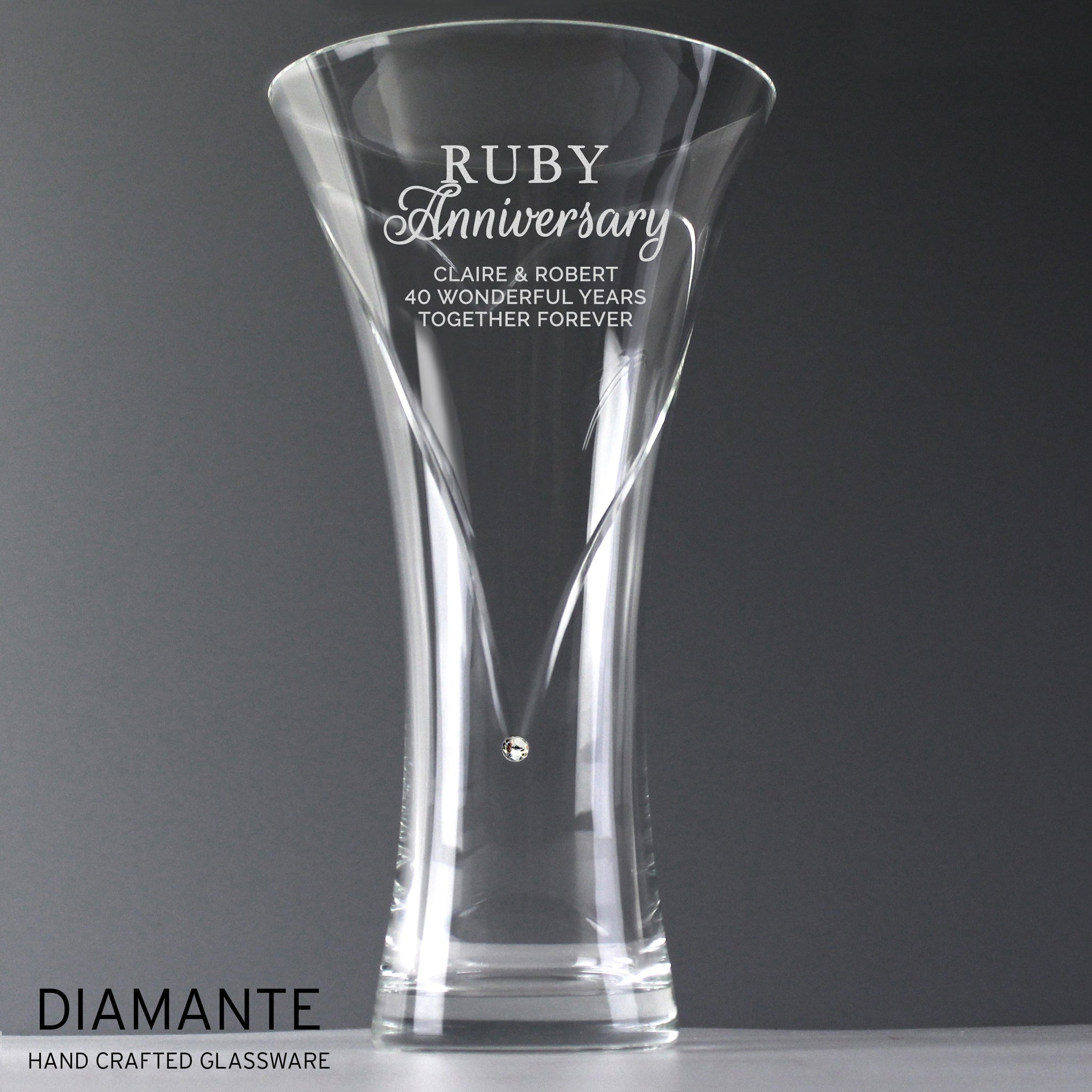 Personalised Ruby Anniversary Large Hand Cut Diamante Heart Vase: 4 - Vases By Gift Moments