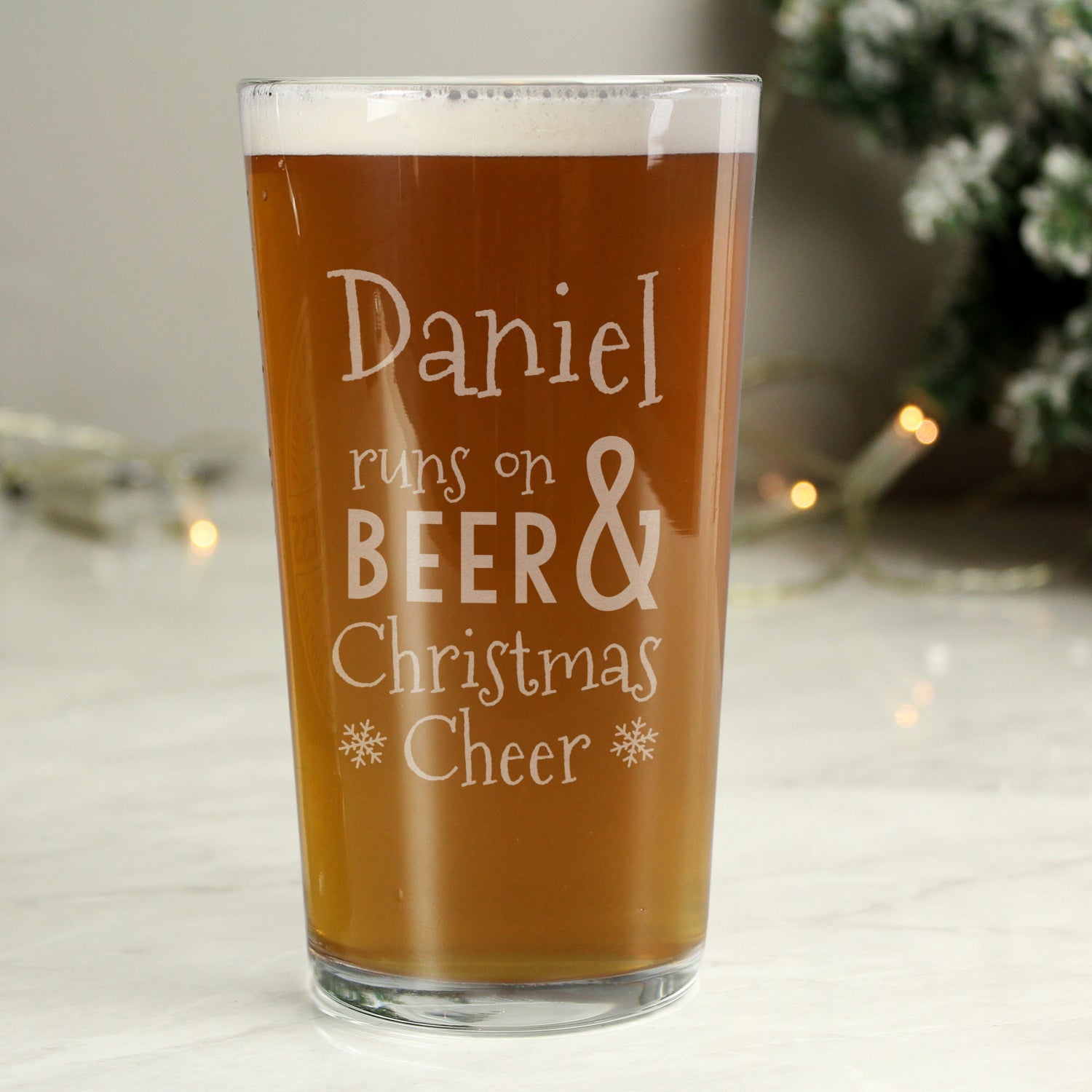 Personalised Runs On Beer & Christmas Cheer Pint Glass: 1 - Beer Glasses By Gift Moments