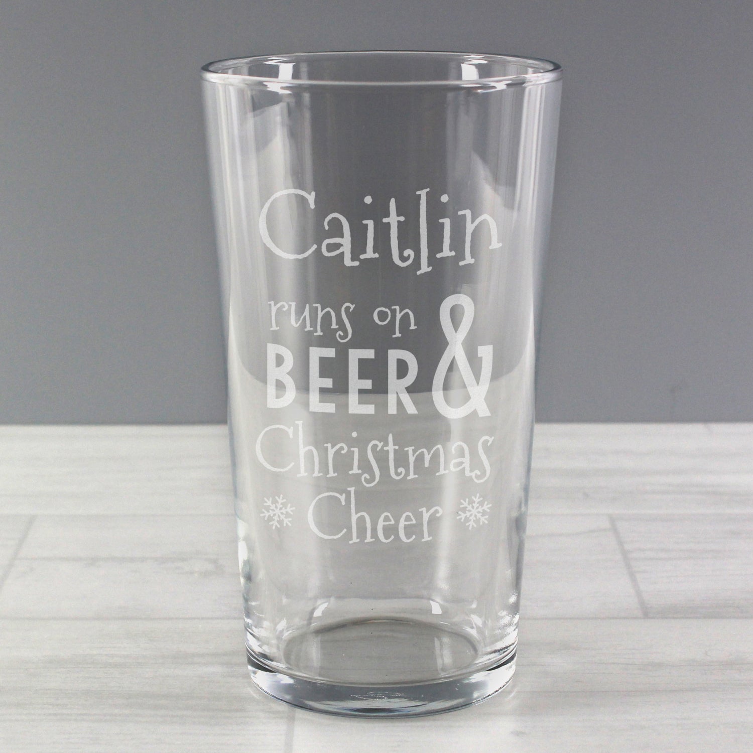Personalised Runs On Beer & Christmas Cheer Pint Glass: 2 - Beer Glasses By Gift Moments