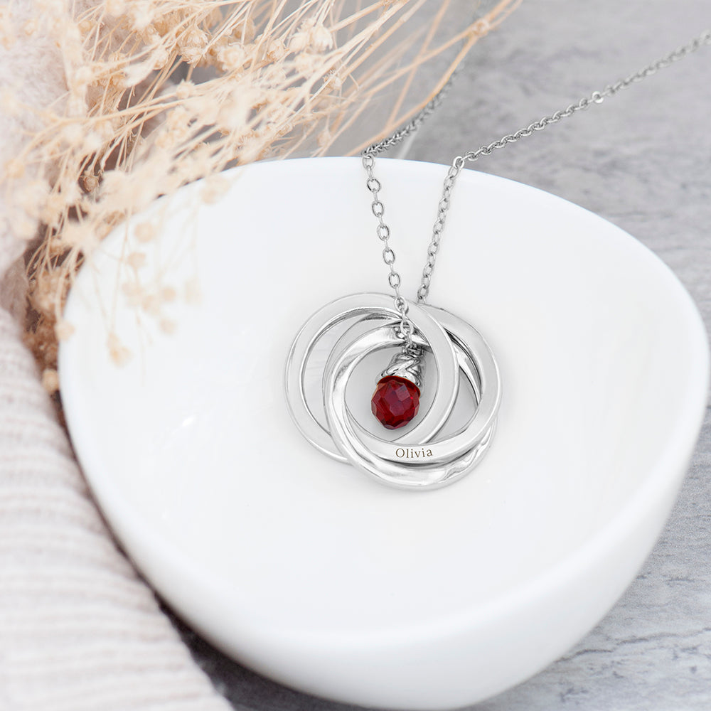 Personalised Russian Ring Crystal Necklaces: 3 - Silver - Necklaces By Gift Moments
