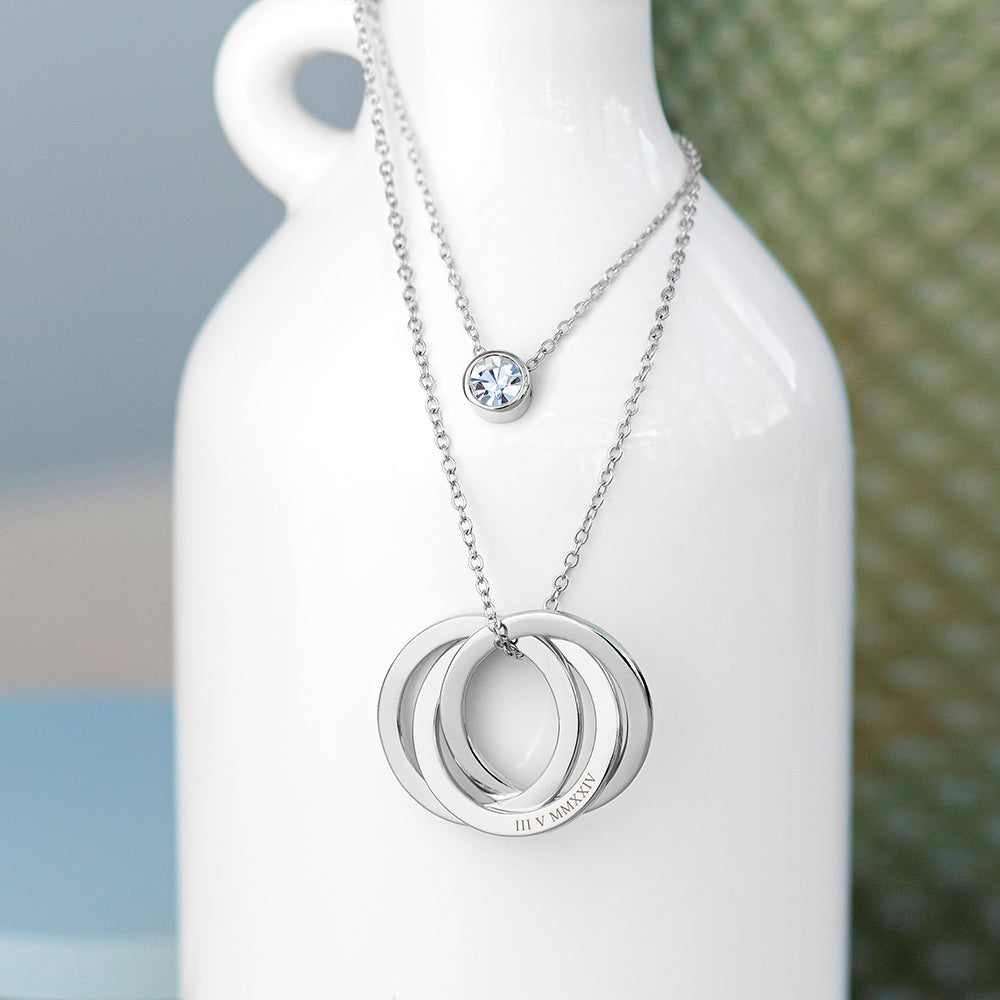 Personalised Russian Ring Layered Necklaces: 2 - Silver - Necklaces By Gift Moments