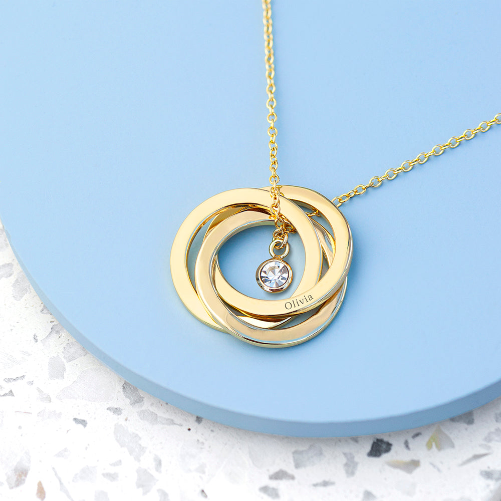 Personalised Russian Ring Necklaces: 3 - Gold - Necklaces By Gift Moments