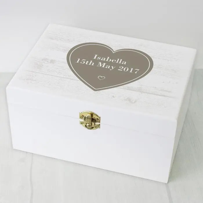 Personalised Rustic Heart White Wooden Keepsake Box: 4 - Keepsake Boxes By Gift Moments