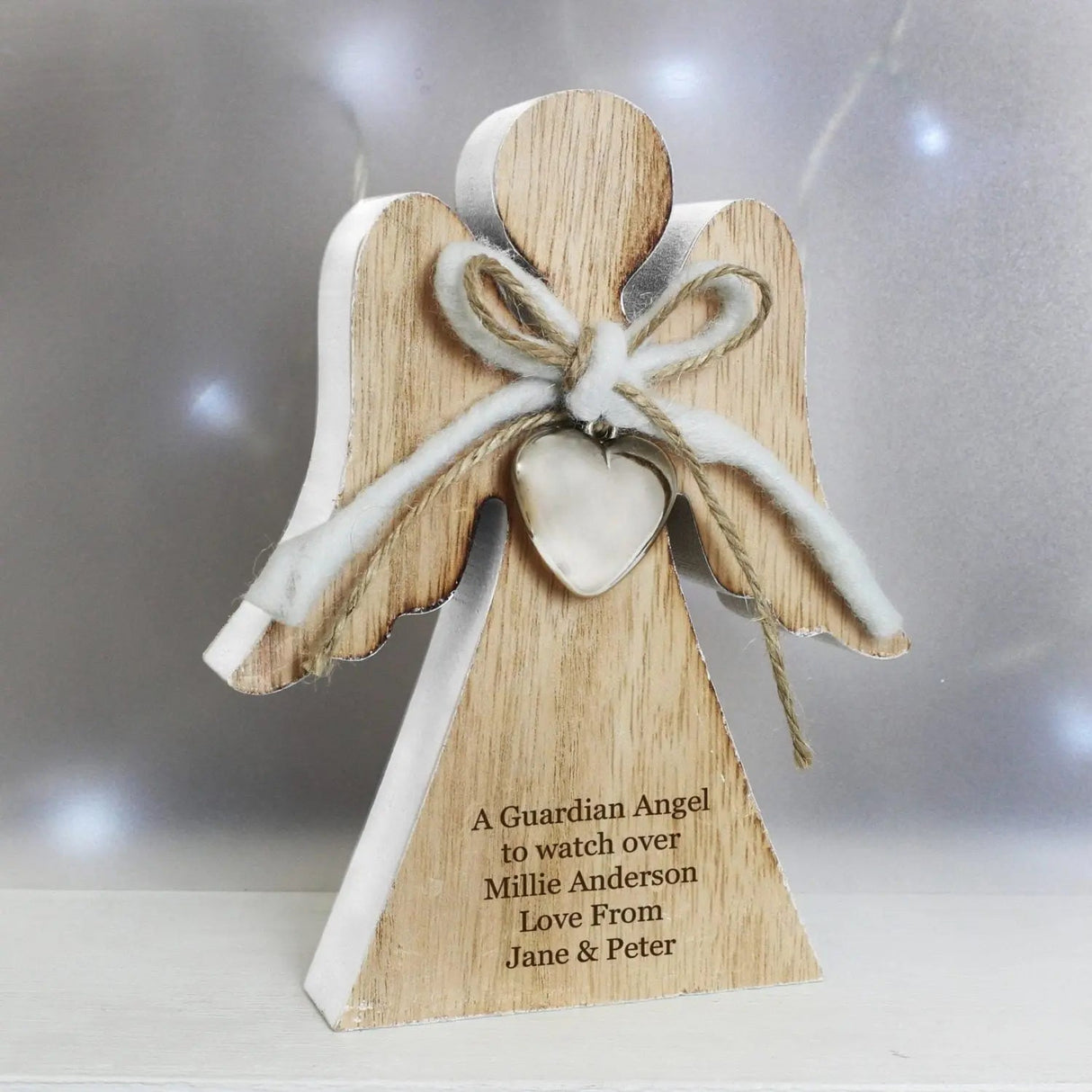 Personalised Rustic Wooden Angel Decoration: 2 - Memorials By Gift Moments