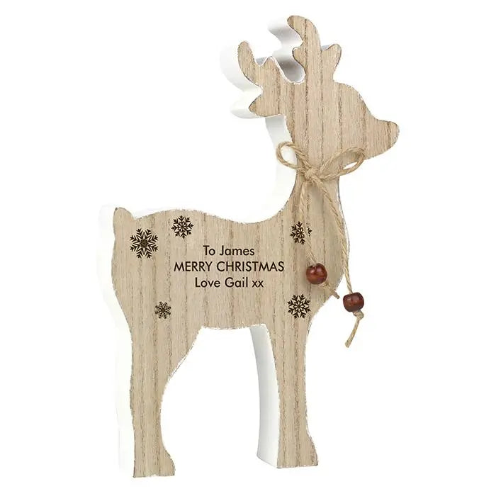 Personalised Rustic Wooden Reindeer Decoration: 5 - Christmas Decorations By Gift Moments