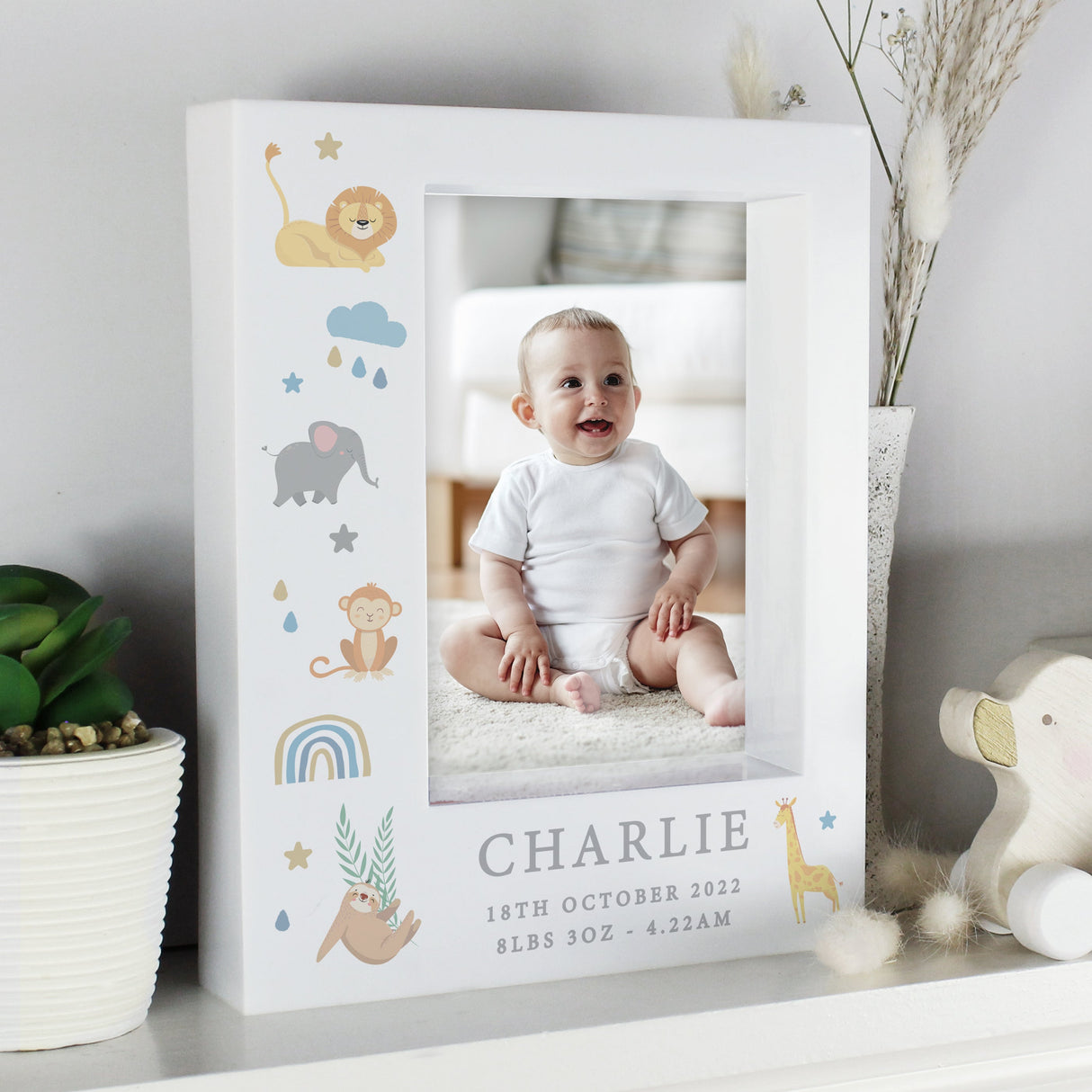 Personalised Safari Animals 5x7 Box Photo Frame: 1 Photo Frames By Gift Moments